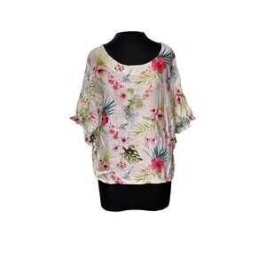 Floral Linen Viola Borghi Womens Blouse Size L Made In Italy